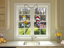 Load image into Gallery viewer, RADIANCE goods Double Feather Tiffany-Style Stained Glass Window Panels 7&quot; Tall
