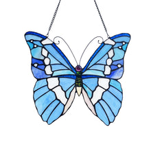 Load image into Gallery viewer, RADIANCE goods Butterfly Tiffany-Style Stained Glass Window Panel 14&quot; Wide
