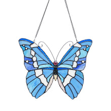 Load image into Gallery viewer, RADIANCE goods Butterfly Tiffany-Style Stained Glass Window Panel 14&quot; Wide
