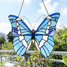 Load image into Gallery viewer, RADIANCE goods Butterfly Tiffany-Style Stained Glass Window Panel 14&quot; Wide
