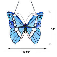 Load image into Gallery viewer, RADIANCE goods Butterfly Tiffany-Style Stained Glass Window Panel 14&quot; Wide
