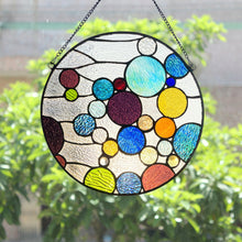 Load image into Gallery viewer, RADIANCE goods Geometric-Style Stained Glass Window Panel 13&quot; Wide
