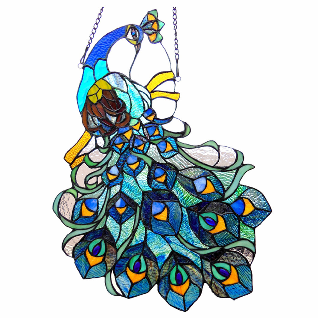 RADIANCE goods Peacock Stained Glass Window Panel 17