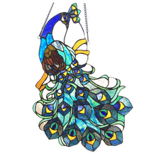 Load image into Gallery viewer, RADIANCE goods Peacock Stained Glass Window Panel 17&quot;x25&quot;
