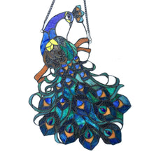 Load image into Gallery viewer, RADIANCE goods Peacock Stained Glass Window Panel 17&quot;x25&quot;
