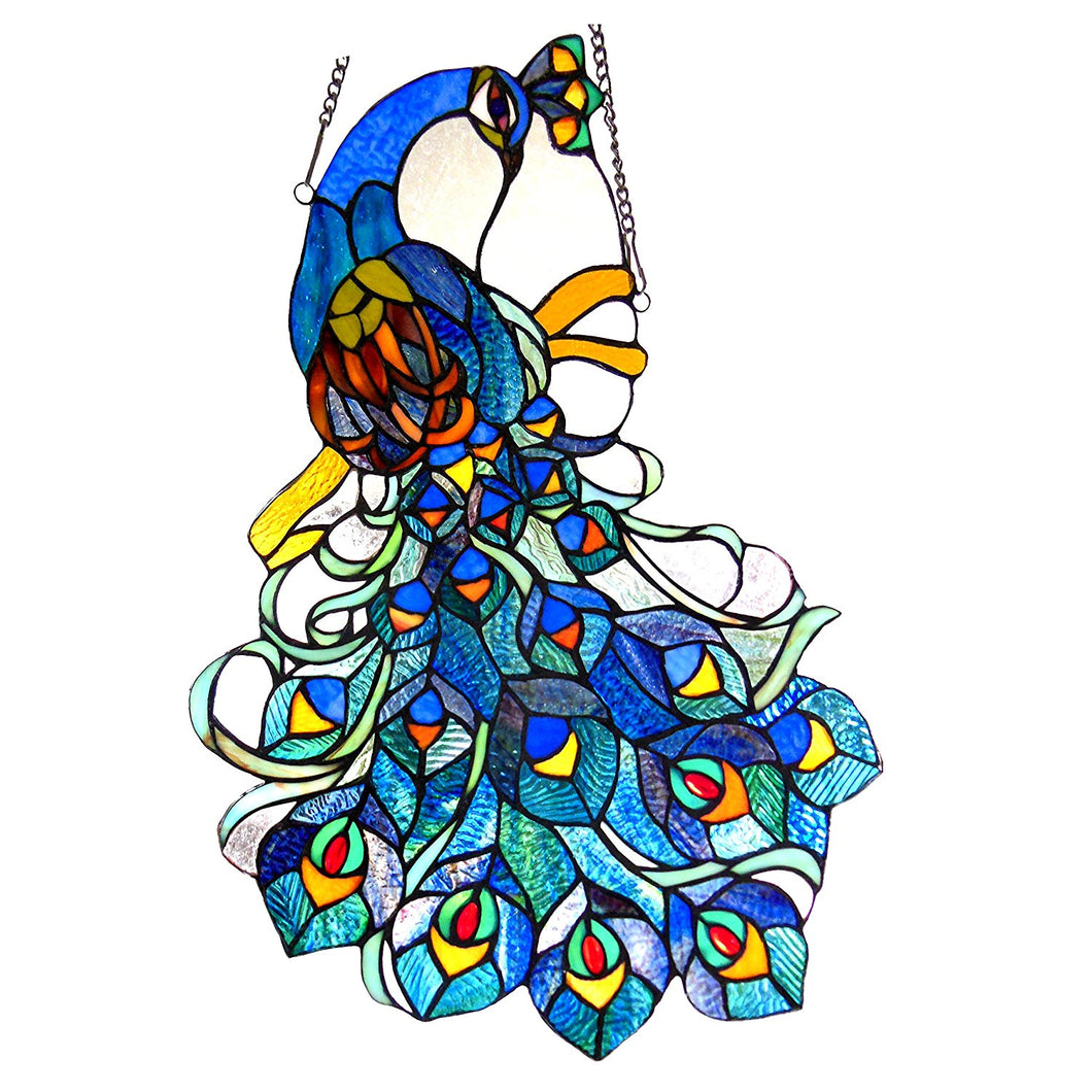 RADIANCE goods Peacock Stained Glass Window Panel 25