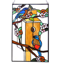 Load image into Gallery viewer, RADIANCE goods Birdhouse Stained Glass Window Panel 12&quot;x19&quot;
