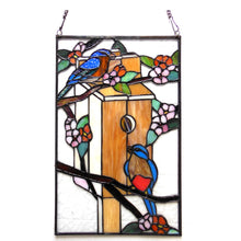 Load image into Gallery viewer, RADIANCE goods Birdhouse Stained Glass Window Panel 12&quot;x19&quot;
