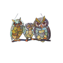 Load image into Gallery viewer, RADIANCE goods Owls Family Stained Glass Window Panel 11&quot;x17&quot;
