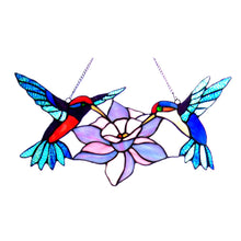 Load image into Gallery viewer, RADIANCE goods Hummingbirds Stained Glass Window Panel 18&quot;x8&quot;
