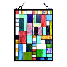 Load image into Gallery viewer, RADIANCE goods Geometric Stained Glass Window Panel 18&quot;x24&quot;
