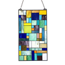 Load image into Gallery viewer, RADIANCE goods Geometric Stained Glass Window Panel 23&quot;x13&quot;
