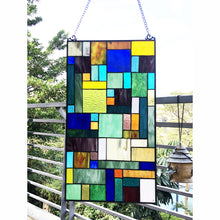 Load image into Gallery viewer, RADIANCE goods Geometric Stained Glass Window Panel 23&quot;x13&quot;
