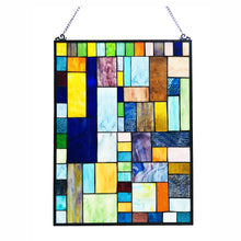 Load image into Gallery viewer, RADIANCE goods Geometric Stained Glass Window Panel 24&quot;x18&quot;

