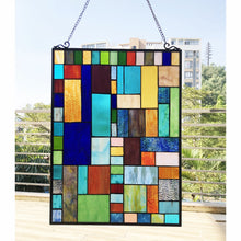 Load image into Gallery viewer, RADIANCE goods Geometric Stained Glass Window Panel 24&quot;x18&quot;
