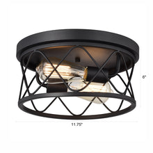 Load image into Gallery viewer, RADIANCE goods Industrial 2 Light Textured Black Ceiling Flush Fixture 12&quot; Wide
