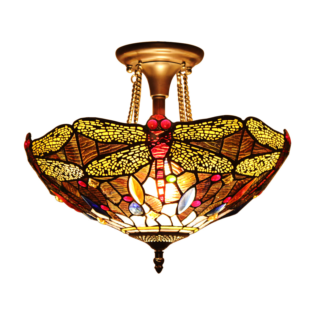 RADIANCE goods Tiffany 2 Light Dragonfly Semi-Flush Ceiling Mount 16