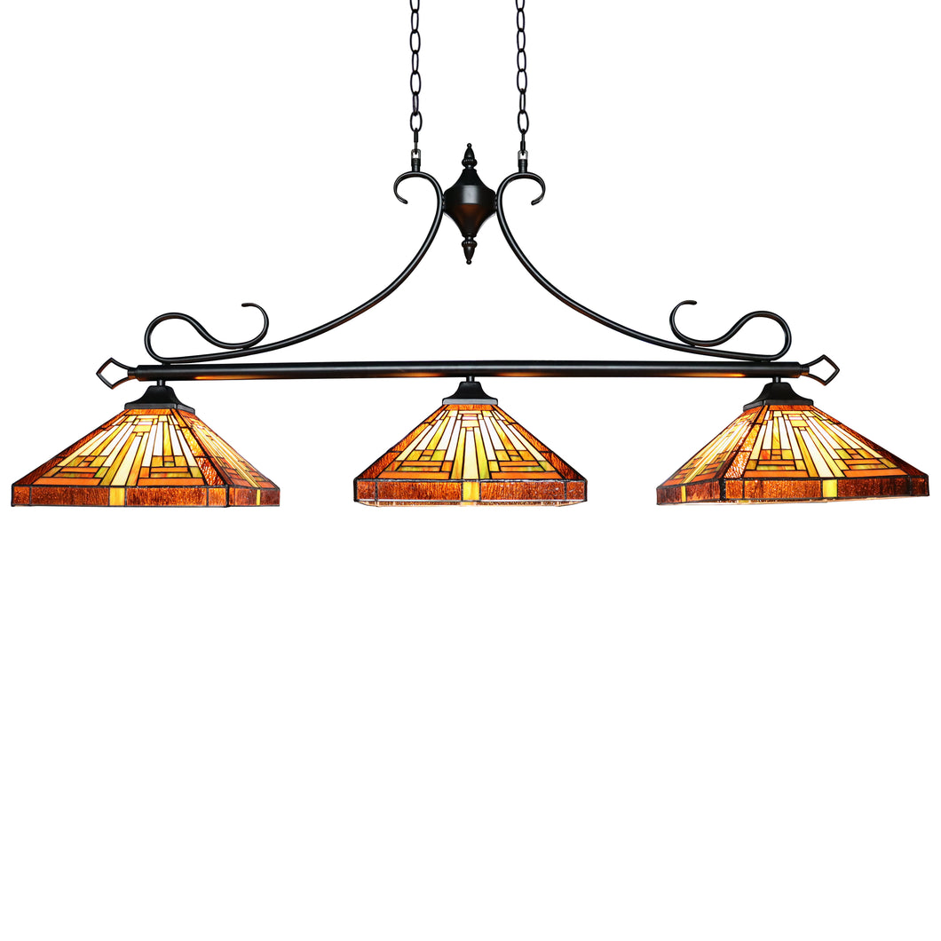 RADIANCE goods Mission Tiffany-Style Blackish Bronze 3 Light Island Pendant 47