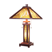 Load image into Gallery viewer, RADIANCE goods Mission-Style 3 Light Double Lit Wooden Table Lamp 15&quot; Shade
