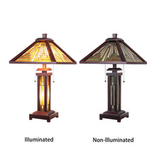 Load image into Gallery viewer, RADIANCE goods Mission-Style 3 Light Double Lit Wooden Table Lamp 15&quot; Shade
