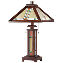 Load image into Gallery viewer, RADIANCE goods Mission-Style 3 Light Double Lit Wooden Table Lamp 15&quot; Shade
