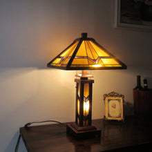 Load image into Gallery viewer, RADIANCE goods Mission-Style 3 Light Double Lit Wooden Table Lamp 15&quot; Shade
