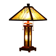 Load image into Gallery viewer, RADIANCE goods Mission-Style 3 Light Double Lit Wooden Table Lamp 15&quot; Shade
