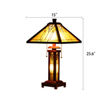 Load image into Gallery viewer, RADIANCE goods Mission-Style 3 Light Double Lit Wooden Table Lamp 15&quot; Shade
