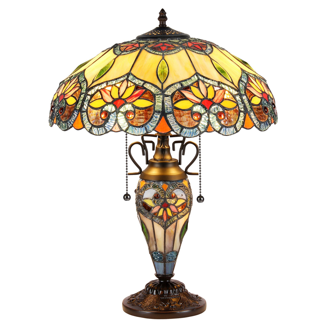 RADIANCE goods Tiffany-Style 3 Light Floral Double Lit Table Lamp 16
