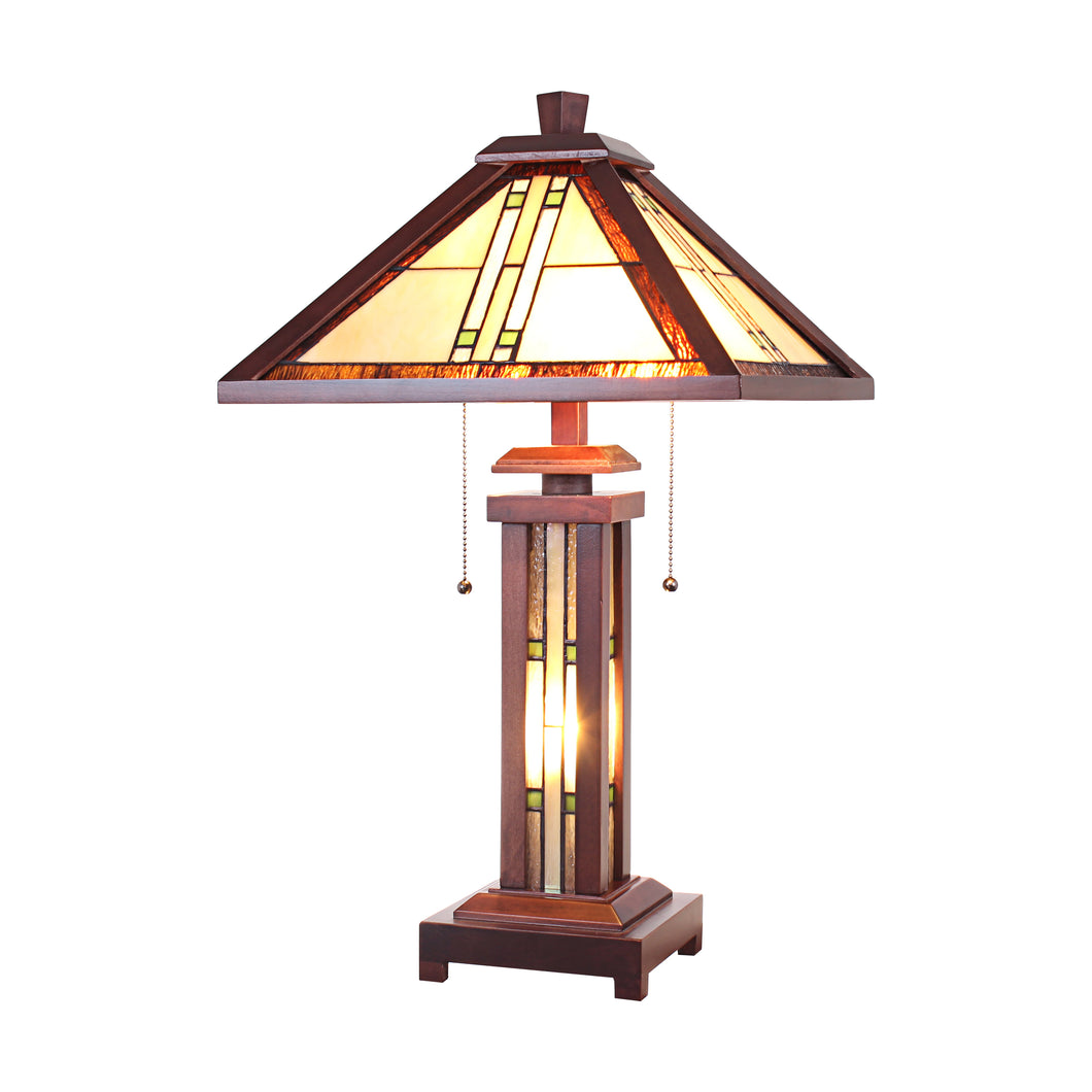 RADIANCE goods Mission-Style 3 Light Double Lit Wooden Table Lamp 15