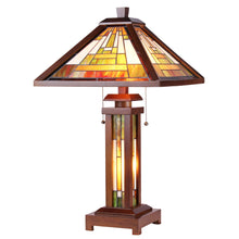 Load image into Gallery viewer, RADIANCE goods Mission-Style 3 Light Double Lit Wooden Table Lamp 15&quot; Shade
