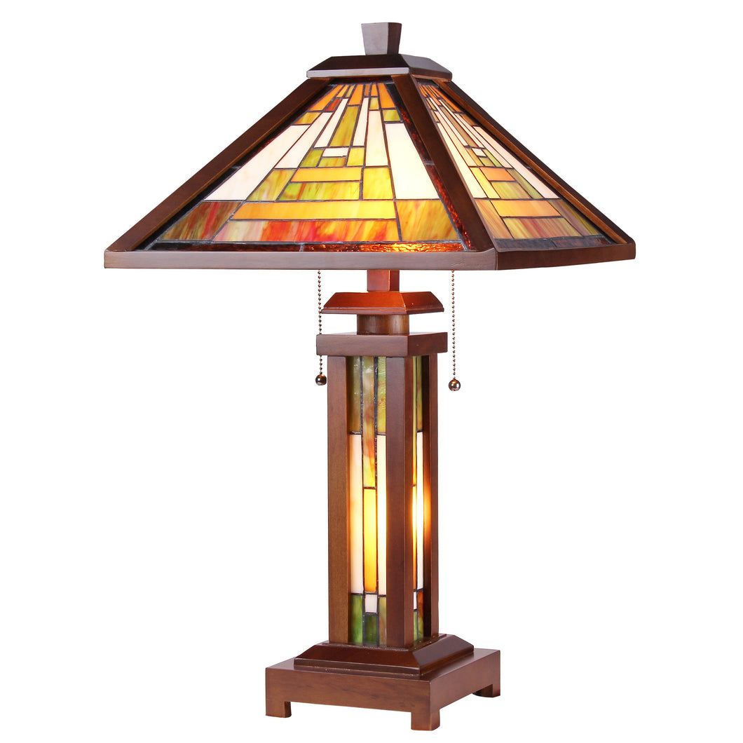 RADIANCE goods Mission-Style 3 Light Double Lit Wooden Table Lamp 15