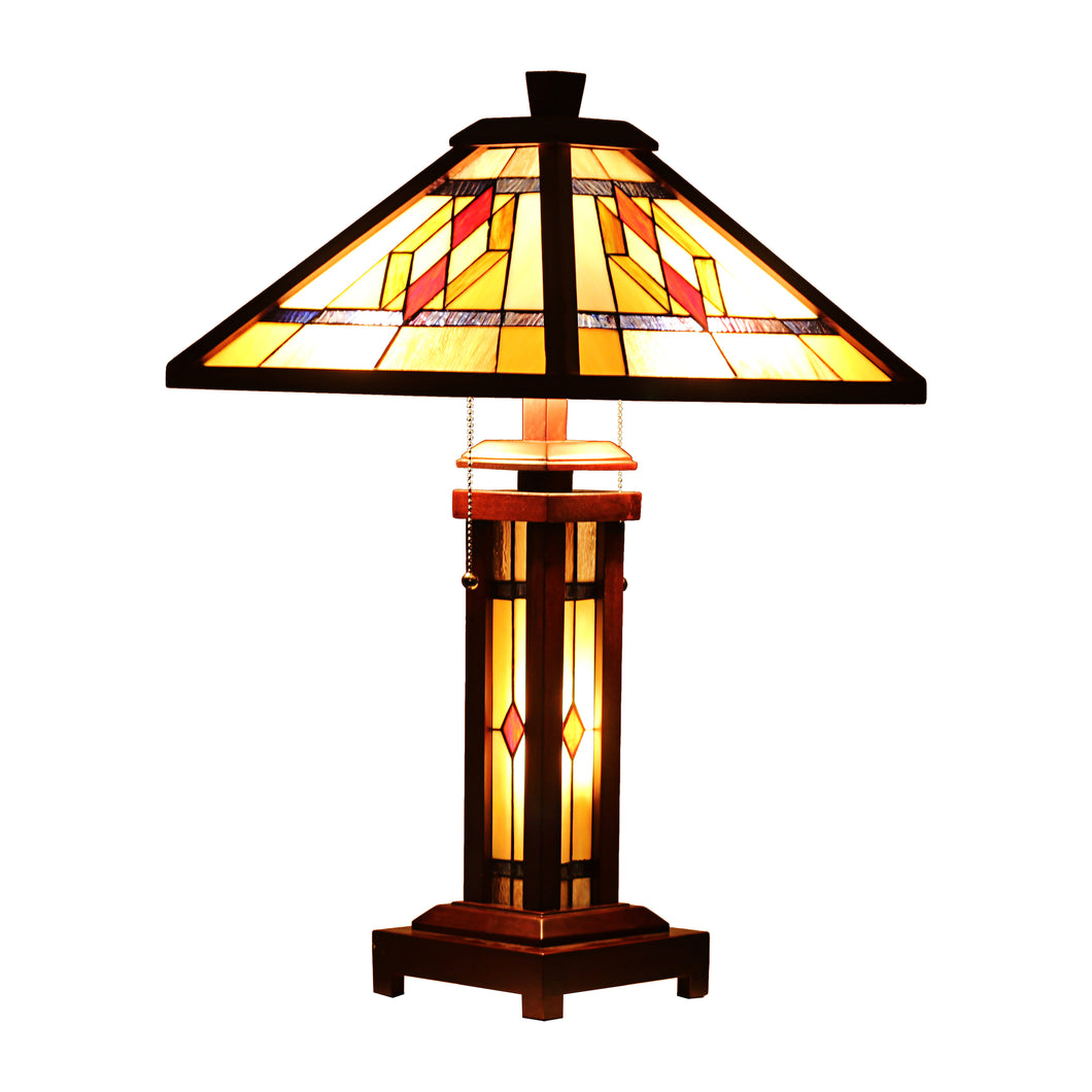 RADIANCE goods Mission-Style 3 Light Double Lit Wooden Table Lamp 15