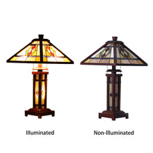 Load image into Gallery viewer, RADIANCE goods Mission-Style 3 Light Double Lit Wooden Table Lamp 15&quot; Shade
