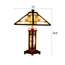 Load image into Gallery viewer, RADIANCE goods Mission-Style 3 Light Double Lit Wooden Table Lamp 15&quot; Shade
