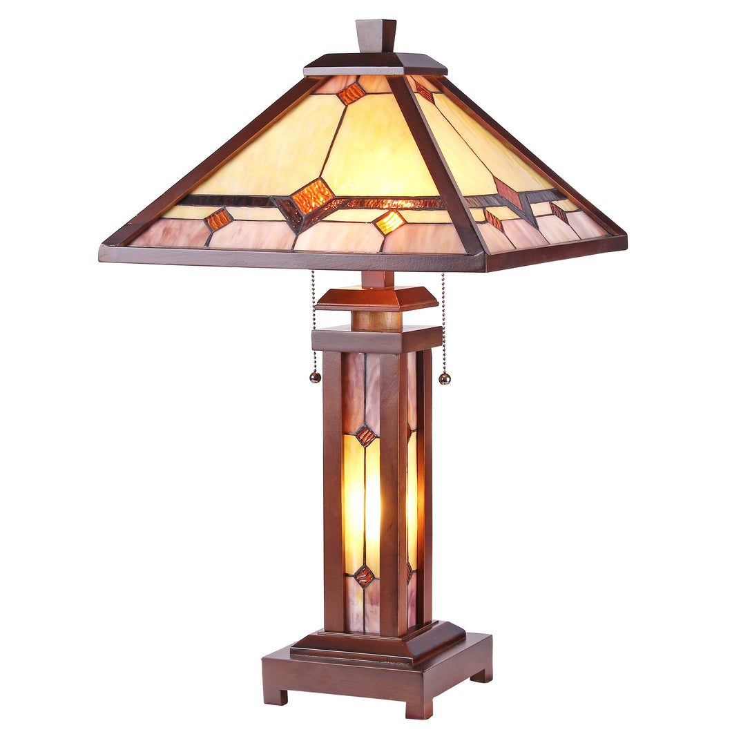 RADIANCE goods Mission-Style 3 Light Double Lit Wooden Table Lamp 15