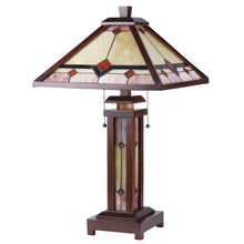 Load image into Gallery viewer, RADIANCE goods Mission-Style 3 Light Double Lit Wooden Table Lamp 15&quot; Shade
