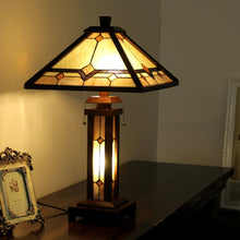 Load image into Gallery viewer, RADIANCE goods Mission-Style 3 Light Double Lit Wooden Table Lamp 15&quot; Shade
