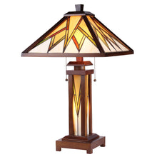 Load image into Gallery viewer, RADIANCE goods Mission-Style 3 Light Double Lit Wooden Table Lamp 15&quot; Shade
