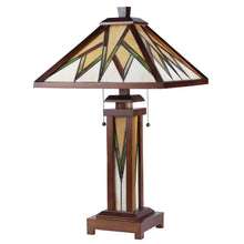 Load image into Gallery viewer, RADIANCE goods Mission-Style 3 Light Double Lit Wooden Table Lamp 15&quot; Shade
