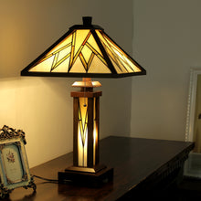 Load image into Gallery viewer, RADIANCE goods Mission-Style 3 Light Double Lit Wooden Table Lamp 15&quot; Shade
