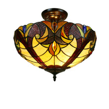 Load image into Gallery viewer, RADIANCE goods Victorian Tiffany-Style Dark Bronze 2 Light Semi-Flush Fixture 16&quot; Wide
