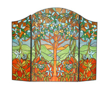 Load image into Gallery viewer, RADIANCE goods Floral 3pcs Folding Stained Glass Fireplace Screen 44x35
