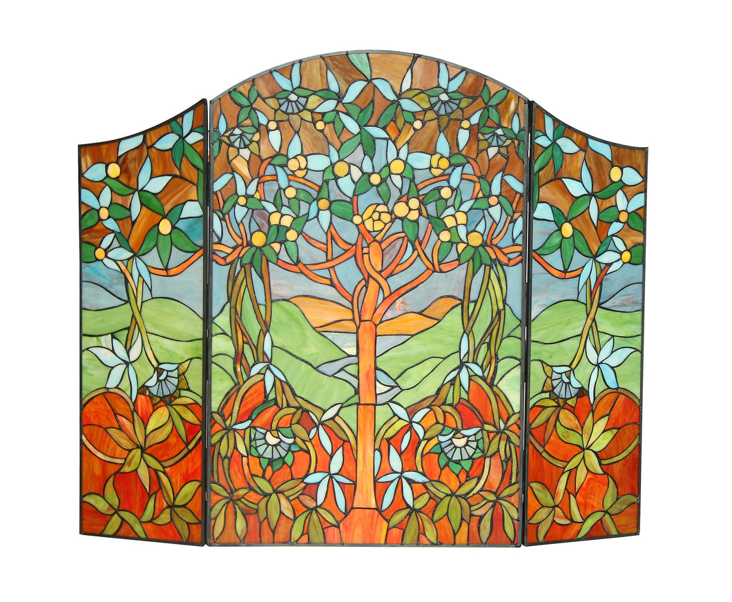 RADIANCE goods Floral 3pcs Folding Stained Glass Fireplace Screen 44x35