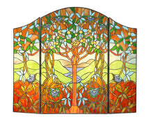 Load image into Gallery viewer, RADIANCE goods Floral 3pcs Folding Stained Glass Fireplace Screen 44x35
