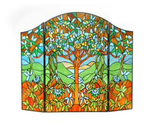 Load image into Gallery viewer, RADIANCE goods Floral 3pcs Folding Stained Glass Fireplace Screen 44x35
