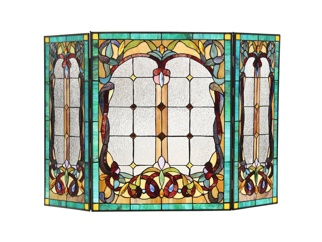 RADIANCE goods Victorian 3pcs Folding Stained Glass Fireplace Screen 44x28