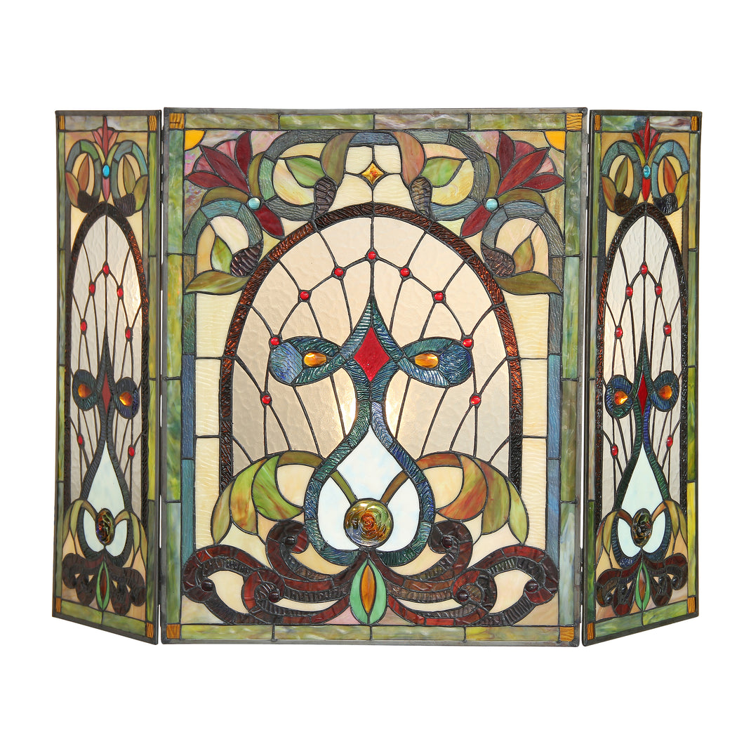 RADIANCE goods Victorian 3pcs Folding Stained Glass Fireplace Screen 44