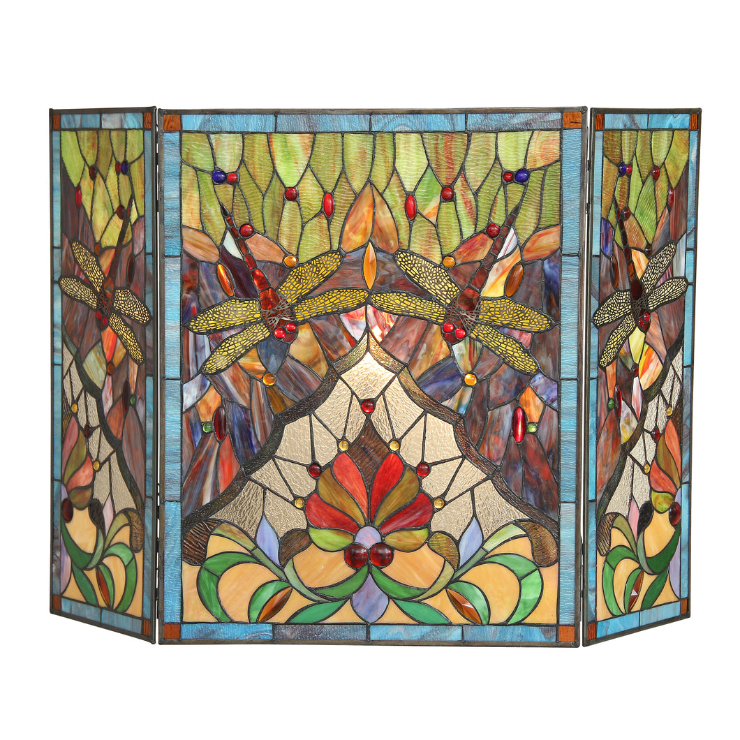 RADIANCE goods Dragonfly 3pcs Folding Stained Glass Fireplace Screen 44