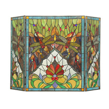 Load image into Gallery viewer, RADIANCE goods Dragonfly 3pcs Folding Stained Glass Fireplace Screen 44&quot; Wide
